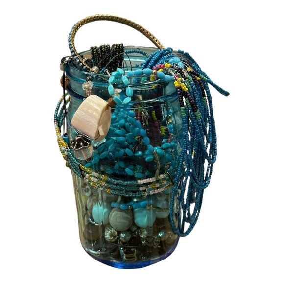 Estate vintage to now Jewlery mystery blue jar wearable,  craftable mix lot - Picture 3 of 16